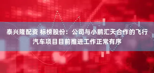泰兴隆配资 标榜股份：公司与小鹏汇天合作的飞行汽车项目目前推进工作正常有序