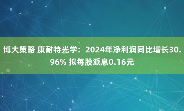 博大策略 康耐特光学：2024年净利润同比增长30.96% 拟每股派息0.16元